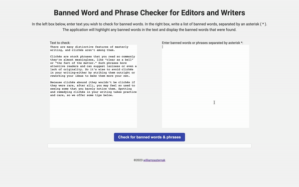Banned Words Checker web applciation for Brooklyn Editorial Consortium
